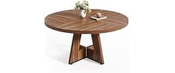 LITTLE TREE Round Dining Table for 4-6 People, 47 Inches Dining Room Table with Wooden Pedestal Base, Brown Dinner Ta...