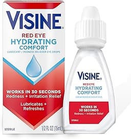Visine Red Eye Hydrating Comfort Redness Relief and Lubricant Eye Drops to Help Moisturize and Relieve Red Eyes Due t...