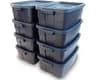 Rubbermaid Roughneck Tote 10 Gal, 8 Pack, Made in USA, Dark Indigo Metallic, Rugged Plastic Stackable Storage Bins wi...