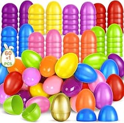 SpringFlower 2.3” Unfilled Easter Eggs, 60 pcs Colorful Egg Plus 1 Golden Egg, Empty Plastic Eggs Fillable with Candy...