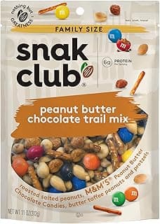 Snak Club Peanut Butter Chocolate Trail Mix with Peanuts, Peanut Butter M&M’S, Toffee Peanuts, and Pretzels, 11 oz Re...