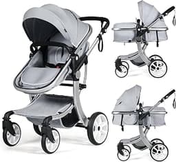 BABY JOY 2-in-1 High Landscape Baby Stroller, Reversible Bassinet Reclining Stroller, Foldable Push Chair w/Adjustabl...