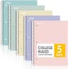 SUNEE Spiral Notebooks, 1-Subject, 5 Pack, College Ruled Paper, 8" x 10-1/2", 70 Sheets per Notebook,3-Hole Punched P...