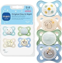 MAM Original Baby Pacifiers 0-6 Months, Binky for Newborn Babies, BPA-Free Skin Soft Silicone Nipple, Glows in The Da...