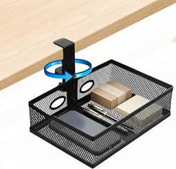 Under Desk Storage Basket, 360 Degree Swivel Clamp On Mesh Desk Organizer No Drill Installation Hidden Storage Drawer...