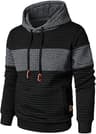 Qichic Men’s Sweatshirts Long Sleeve Pullover Patchwork Plaid Jacquard Hoodie Casual Drawstring Hoody Top