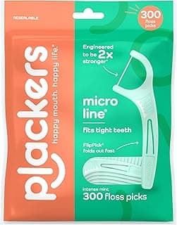 Plackers® Micro Line® Floss Picks - Intense Mint, Floss Fiber Made Without PTFE, 300 Count
