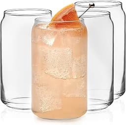 Libbey Classic Can Tumbler Glasses Set of 4, Clear Kitchen Glassware Sets for Beverages and Cocktails, Lead-Free, Cut...