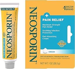 Neosporin + Maximum-Strength Pain Relief Dual Action Cream, First Aid Topical Antibiotic and Analgesic Cream for Soot...