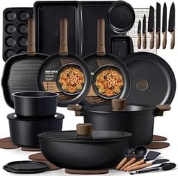 CAROTE 47pcs Pots and Pans Set Non Stick, Detachable Handle Cookware Set | Baking Pans Set, Knife Set, Induction Comp...