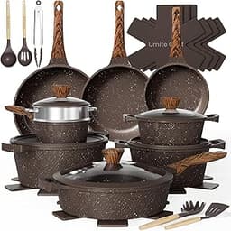 Umite Chef Pots and Pans Set Non Stick, 26pcs Nonstick Cookware Sets | Die-Cast Aluminum, Fast & Even Heating, PFOS &...