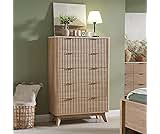 T4TREAM Fluted 5 Drawers Dresser, 48" Tall Modern Chest of Drawers with Faux Marble Top, Curved Profile Design, Wood ...