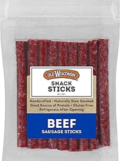 Old Wisconsin Beef Sausage Snack Sticks, Naturally Smoked, Ready to Eat, High Protein, Low Carb, Keto, Gluten Free, 1...