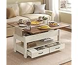VASAGLE Coffee Table Lift Top, 3 in 1 Center Table with Storage, Gas Spring, 2 Drawers and 3 Hidden Compartments, Ope...