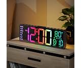 JALL 10.5'' Large Digital Alarm Clock with Big LED Number for School Classroom, Remote Control, RGB Colors,Timer, Dua...