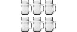 Amzcku vintage Clear Drinking Jar 16 OZ Drinking Jars with Comfortable Handle for Party Beverages 6 pcs
