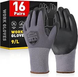 Safety Work Gloves-16/32 Pairs, Micro Foam Nitrile Coated Glove,Seamless Knit Nylon Gloves for Men Women（S-XL