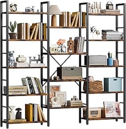 Shintenchi Triple 5 Tier Bookshelf, Industrial Large Bookcase with 14 Open Display Shelves, Large Etagere Bookshelf,W...