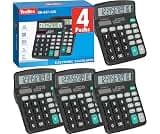 4 Pack Calculator Bulk, 12 Digits Calculators Desktop with Large LCD Display and Sensitive Butto, Solar and Battery D...