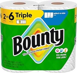 Bounty Select-A-Size Paper Towels, White, 2 Triple Rolls = 6 Regular Rolls