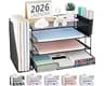 OPNICE Desk Organizer, 4-Tier Desktop File Organizer with Drawer and Pen Holders, Office Desk Accessories, File Sorte...