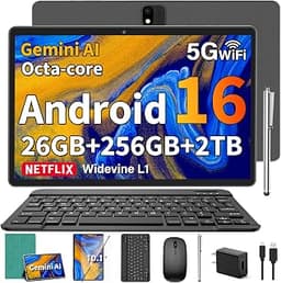 Android Tablet, 2026 Android 16 Tablet with Keyboard, 26GB+256GB, Gemini AI