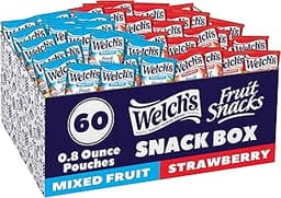 Welch's Fruit Snacks, Mixed Fruit & Strawberry Snack Box, Gluten Free, 0.8oz Snack Packs (Pack of 60)