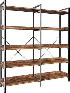Huuger 5 Tier Bookshelf, Display Bookshelf with 10 Open Shelves and Raised Baffle, 47.2 Inch Straight Wide Bookcase w...
