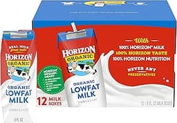 Horizon Organic Shelf Stable 1% Lowfat Milk Boxes, 8 fl oz, 12 Count - 8g Protein per Serving, USDA Organic UHT from ...