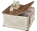 VASAGLE LIRY Collection - Farmhouse Coffee Table with Storage, Square Center Coffee Table for Living Room, with Hidde...