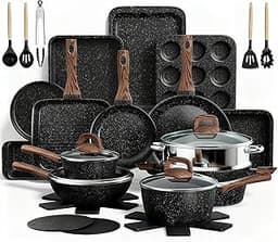Pots and Pans Set Non Stick, 31 Piece Kitchen Induction Cookware & Bakeware Set, Nonstick Kitchen Cooking Pans Set wi...