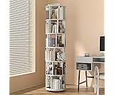 6-Tier Solid Wood Rotating Bookshelf on Wheels, 360° Spinning Book Shelf Tower, Round Revolving Bookcase Organizer, R...