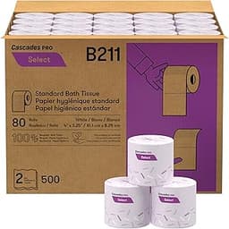 Cascades PRO Select Bath Tissue – Soft, Durable 2-Ply Toilet Paper Rolls – Fits Universal Dispensers – Individually W...