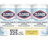 Clorox Free & Clear Cleaning Wipes, Light Lemon Scent, 75 Count, Pack of 3 (Pack May Vary)