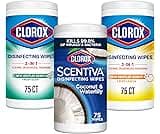 Clorox Disinfecting Cleaning Wipes, Bleach Free, Crisp Lemon, Fresh Scent, Scentiva Coconut and Waterlily, 75 Count E...