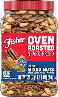 Fisher Oven Roasted Never Fried Deluxe Mixed Nuts, 24 Ounces (Pack of 1), Almonds, Cashews, Pecans, Pistachios, Healt...