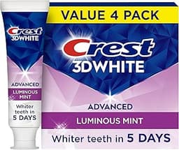 Crest 3D White Advanced Luminous Mint Teeth Whitening Toothpaste, Crest Toothpaste, 3.7 oz Pack of 4 - Helps Remove S...