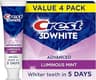 Crest 3D White Advanced Luminous Mint Teeth Whitening Toothpaste, Crest Toothpaste, 3.7 oz Pack of 4 - Helps Remove S...