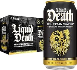 Liquid Death Sparkling Mountain Water, Real Mountain Source, Ice-Cold Cans, Infinitely Recyclable, 12 Fl Oz (Pack of 12)