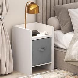 Furinno Viola Thick Frame Night Stand with Storage Bin, White | Nightstand, End Table, Side Table, End Table, for Liv...