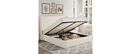 Allewie Queen Size Chenille Lift Up Hydraulic Storage Bed Frame Cream White | Chenille Fabric Upholstered, Modern Win...