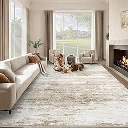 Washable Rug 8x10 Area Rugs for Living Room: Large Neutral Soft Rug Abstract Non Slip Low Pile Modern Carpet for Bedr...