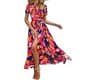 PRETTYGARDEN Women's Boho Floral Maxi Dress Summer Short Sleeve Wrap V Neck Long Flowy Beach Vacation Wedding Guest D...