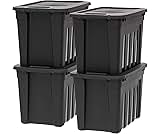 IRIS USA 20 Gallon Heavy Duty Storage Totes with Easy-Grip Handles, 4 Pack - Large Bins with Lids Garage Organizing T...