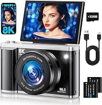 8K Digital Camera for Photography with WiFi 96MP Autofocus Vlogging Camera for YouTube Video 3.5'' 180°Flip Screen 20...