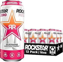 Rockstar Pure Zero Energy Drink, Tangerine Mango Guava Strawberryh, 0 Sugar, with Caffeine and Taurine, 16 Fl Oz (Pac...