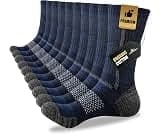 Niorasen Men's Cotton Crew Work Socks, 5 Pairs, Cushioned | 78.6% cotton crew socks with terry cushioning, arch suppo...