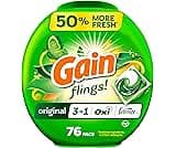 Gain Flings Laundry Detergent Pacs, 76 Count, Original Scent, with Odor Defense, concentrated laundry soap pacs