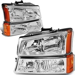 DNA MOTORING Pair Headlight Assembly Compatible with 2003-2006 Chevy Silverado 1500 2500 3500 1500 HD 2500 HD Avalanc...