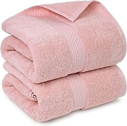 Cleanbear Pink Bath Towels Set of 2, Cotton Bath Towels for Bathroom 55 x 27 Inches, Soft Absorbent Quick Dry Shower ...